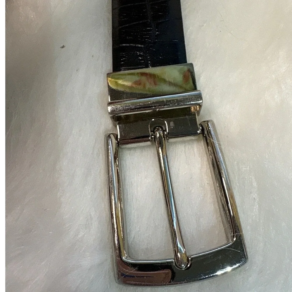 Reversible Black Brown Crocodile Embossed Belt‎ Adjustable Silver Buckle
